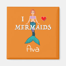 I Love Mermaids Design - Square Magnet Button