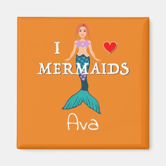 I Love Mermaids Design - Square Magnet Button (Voorkant)