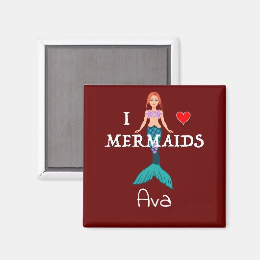 I Love Mermaids Design - Square Magnet Button (Voorkant / Achterkant)