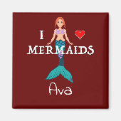 I Love Mermaids Design - Square Magnet Button (Voorkant)