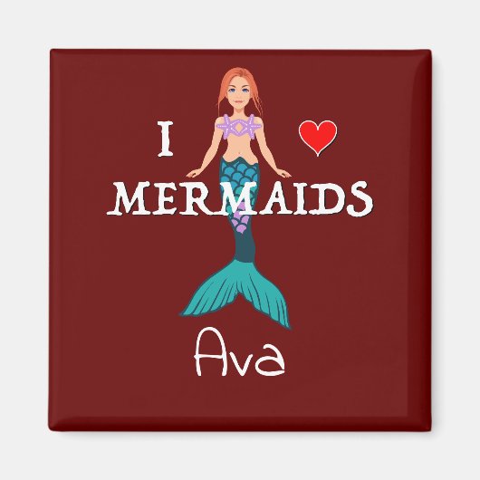 I Love Mermaids Design - Square Magnet Button (Voorkant)