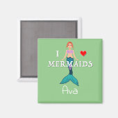 I Love Mermaids Design - Vierkante magneetknop Magneet (Voorkant / Achterkant)