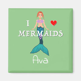 I Love Mermaids Design - Vierkante magneetknop Magneet