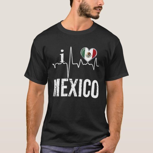 I Love Mexico Heartbeat Flag For Mexican Pride T-shirt (Voorkant)