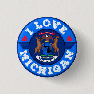 I Love Michigan State Map and Flag Ronde Button 3,2 Cm