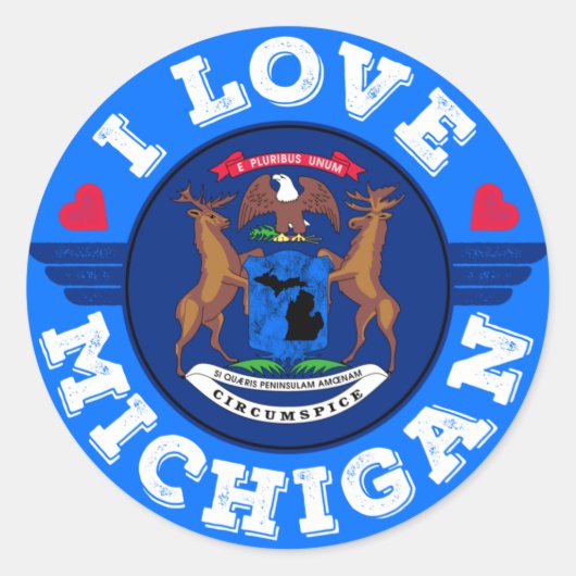 I Love Michigan State Map and Flag Ronde Sticker (Voorkant)