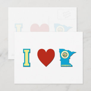 I Love Minnesota Shaped State Flag Big Red Heart Briefkaart