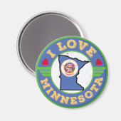 I Love Minnesota State Map and Flag Magneet (Voorkant / Achterkant)