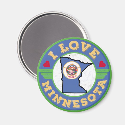 I Love Minnesota State Map and Flag Magneet (Voorkant / Achterkant)