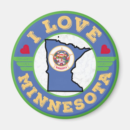 I Love Minnesota State Map and Flag Magneet (Voorkant)