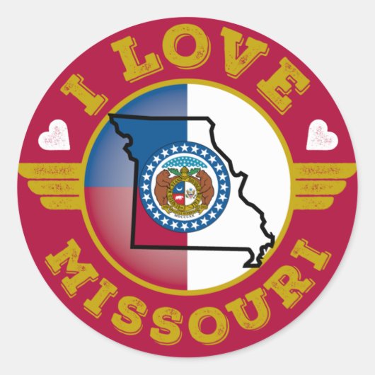 I Love Missouri State Flag and Map Ronde Sticker (Voorkant)