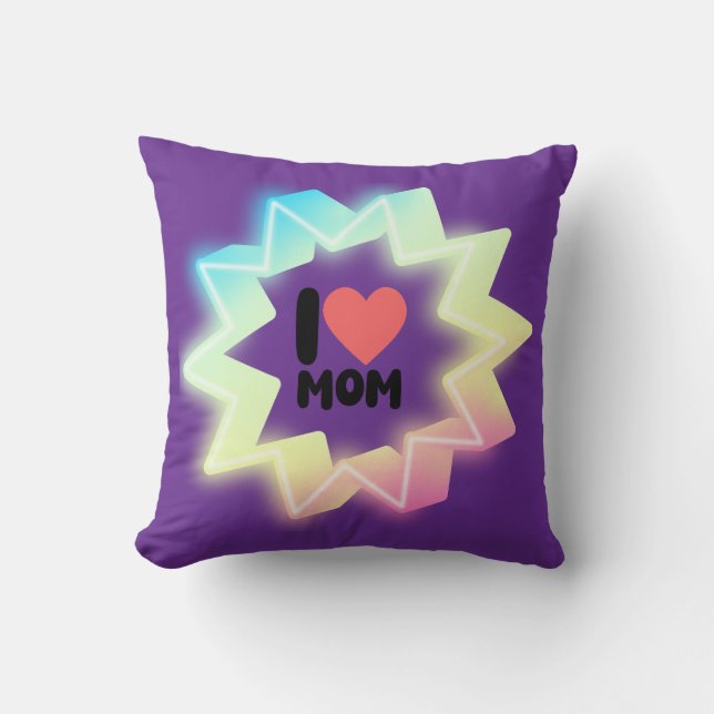 I Love Mom Colorful Neon Star Kussen (Voorkant)