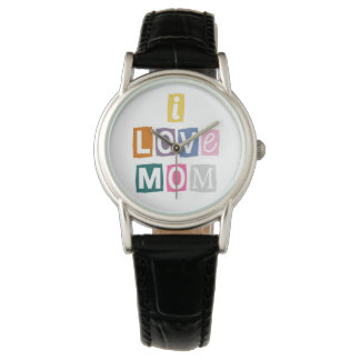 I Love Mom Ransom Note Magazine Cutout Typography Horloge