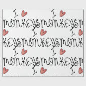 I Love Monkeys Cute Handwritten Typography Cadeaupapier (Vlak)
