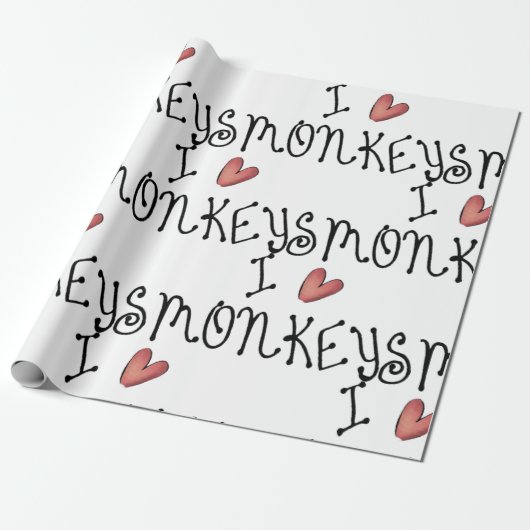 I Love Monkeys Cute Handwritten Typography Cadeaupapier (Uitgerold)