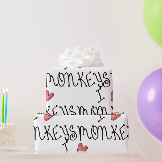 I Love Monkeys Cute Handwritten Typography Cadeaupapier
