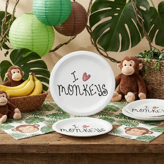 I Love Monkeys Cute Handwritten Typography Papieren Bordje