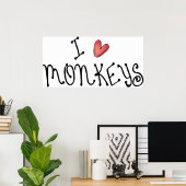 I Love Monkeys Cute Handwritten Typography Poster