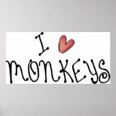 I Love Monkeys Cute Handwritten Typography Poster (Voorkant)