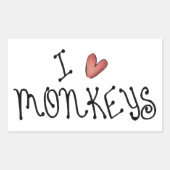 I Love Monkeys Cute Handwritten Typography Rechthoekige Sticker (Voorkant)