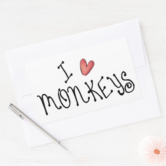 I Love Monkeys Cute Handwritten Typography Rechthoekige Sticker