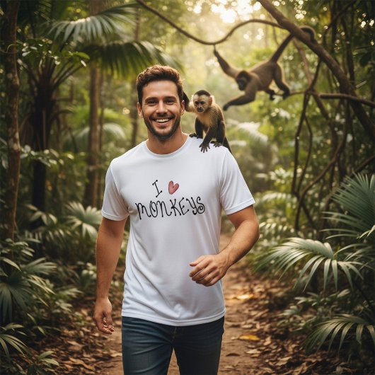 I Love Monkeys Cute Handwritten Typography T-shirt
