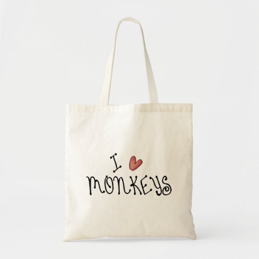 I Love Monkeys Cute Handwritten Typography Tote Bag (Voorkant)