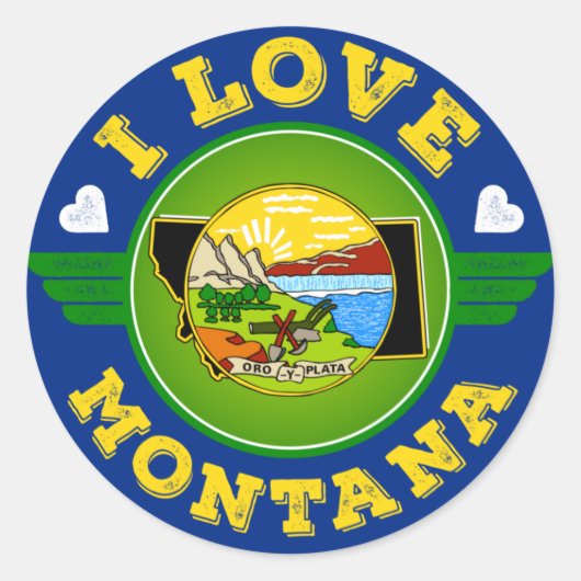 I Love Montana State Flag and Map Ronde Sticker (Voorkant)