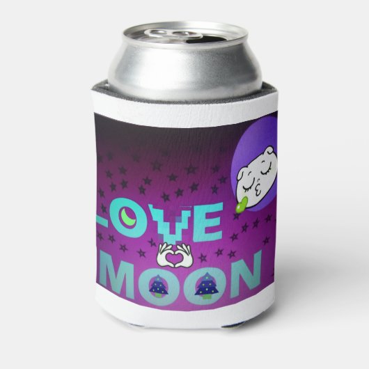 "I Love Moon" - Een grillig hemels kunstontwerp Blikjeskoeler (Blikje Achterkant)