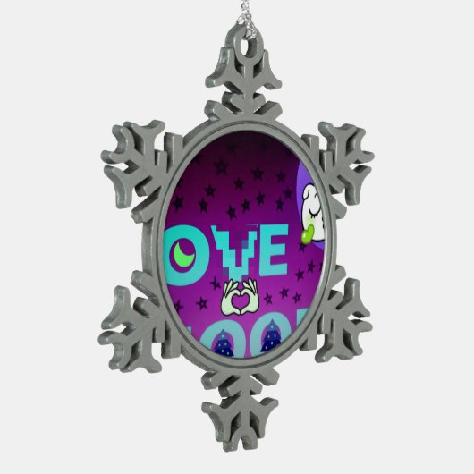 "I Love Moon" - Een grillig hemels kunstontwerp Tin Sneeuwvlok Ornament (Links)