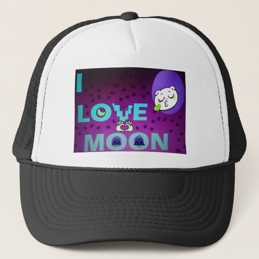 "I Love Moon" - Een grillig hemels kunstontwerp Trucker Pet (Voorkant)