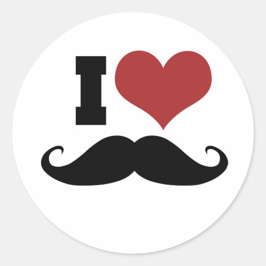 I Love Mustache Ronde Sticker (Voorkant)