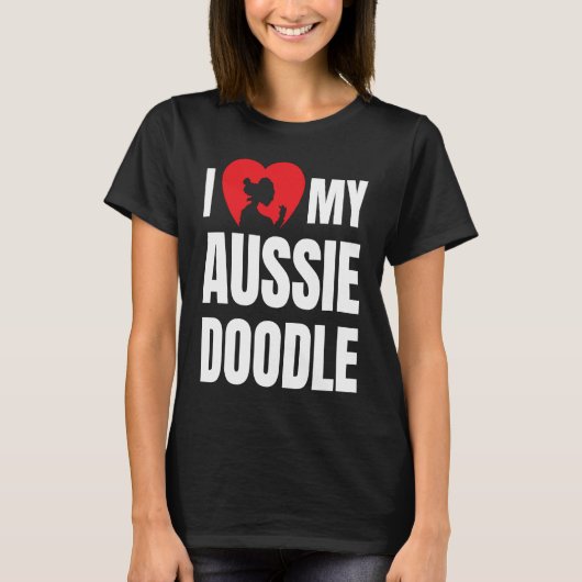 I Love My Aussiedoodle Dog Silhouette in Heart T-shirt (Voorkant)