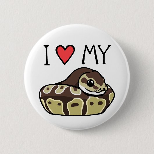 "I Love My Ball Python" Cute Snake Drake Button (Voorkant)
