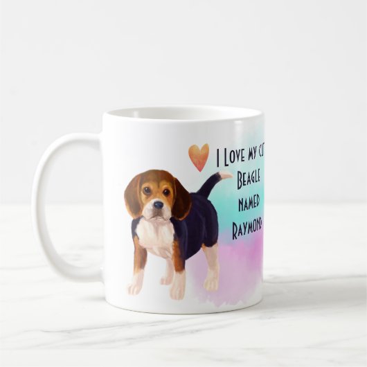 I Love My BEAGLE Naam toevoegen Custom Cartoon Dog Koffiemok (Links)
