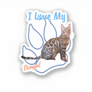 I Love My Bengal Best Cat Lover Paw Print Sticker