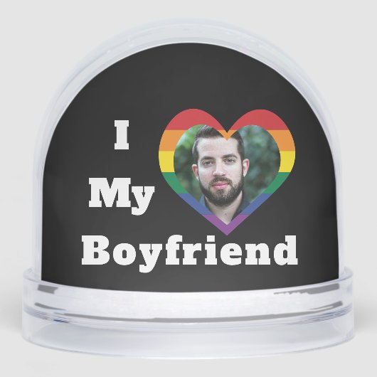 I Love My Boyfriend Gay Pride LGBTQ Custom Photo Sneeuwbol (Voorkant)
