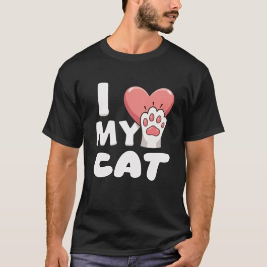 I Love My Cat - Schattige Cat Paw-ontwerp T-shirt (Voorkant)