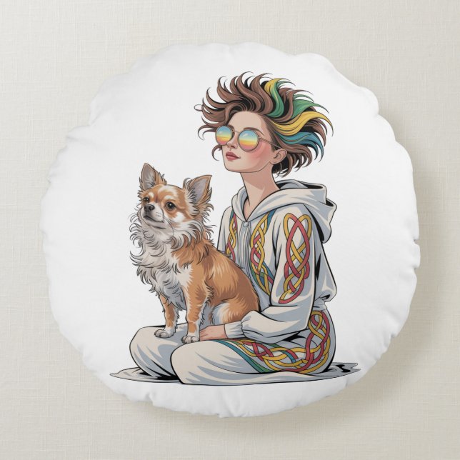  i love my chihuahua  rond kussen (Voorkant)