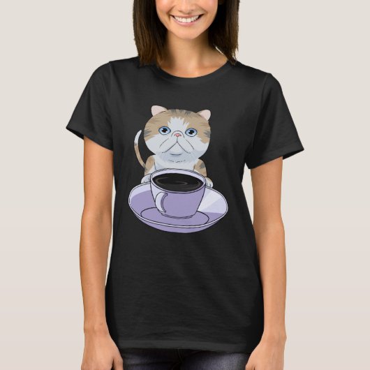I Love My Coffee and Exotic Shorthair Cat T-shirt (Voorkant)