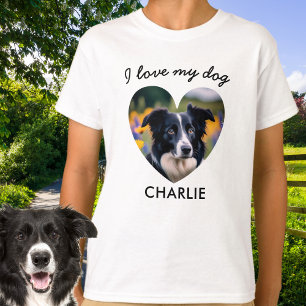 'I Love My Dog' Custom Pet Foto in Hart en Naam T-shirt