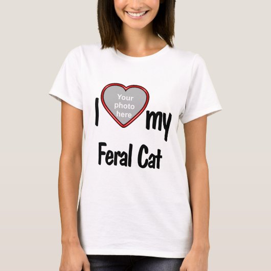 I Love My Feral Cat - Schattigee rode hart foto Li T-shirt (Voorkant)
