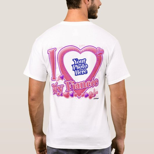I Love My Fiancée roze/paarse - foto terug T-shirt (Achterkant)