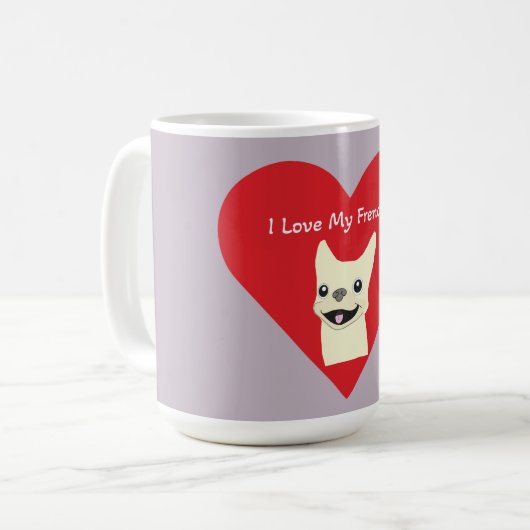 I love my Frenchie, Lavender Koffiemok (Voorkant links)