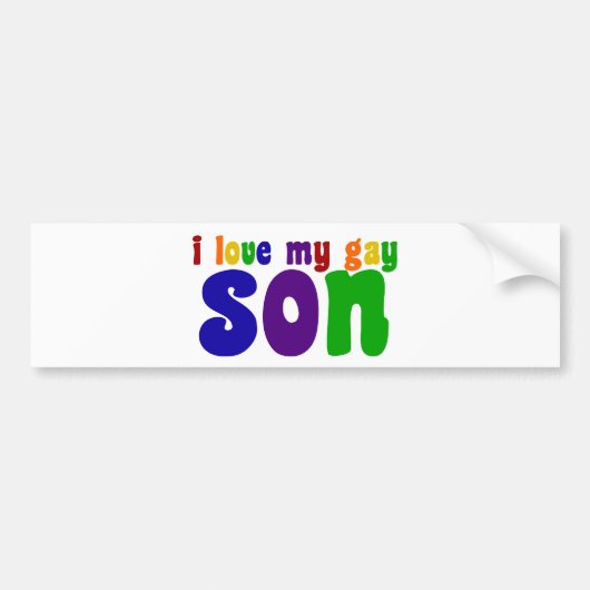 I Love My Gay Son Retro Rainbow Mom Bumpersticker (Voorkant)