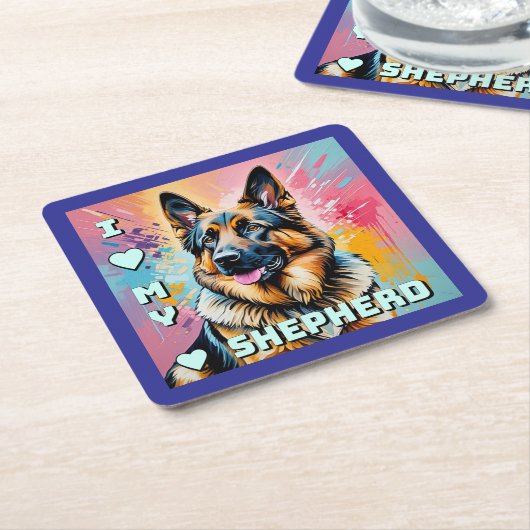 I love my German Shepherd Kartonnen Onderzetters (Schuin)