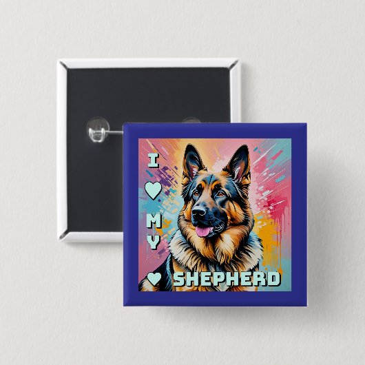I love my German Shepherd Vierkante Button 5,1 Cm (Voorkant /achterkant)