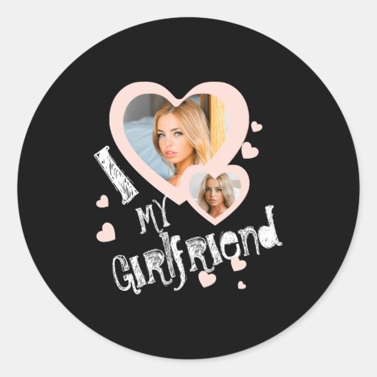 I Love My Girlfriend Chalkboard Doodles Black Cute Ronde Sticker (Voorkant)