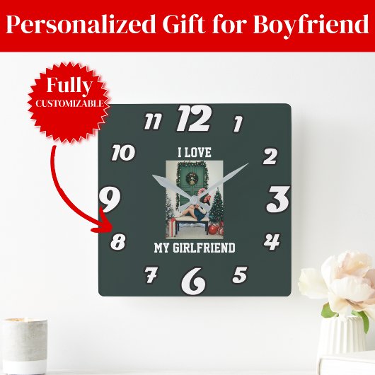 I Love My Girlfriend Photo Wall Clock Gift Vierkante Klok