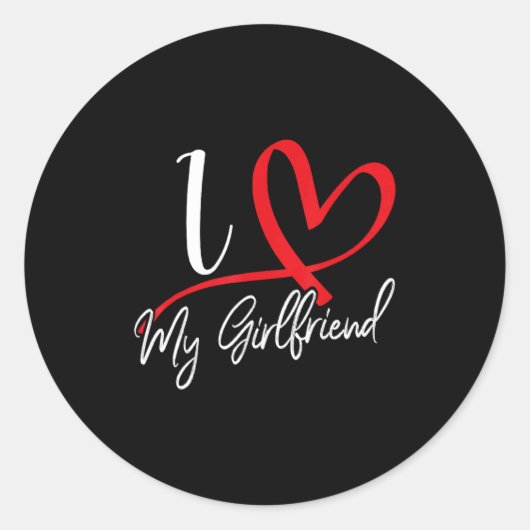 I Love My Girlfriend Red Heart Couples Valentines Ronde Sticker (Voorkant)